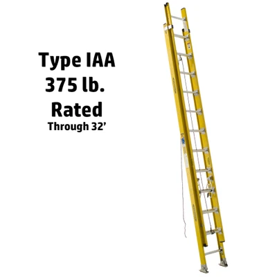 Werner D7100-2 Series fiberglass extension ladder, 375 lb rated, yellow color, extension ladder.