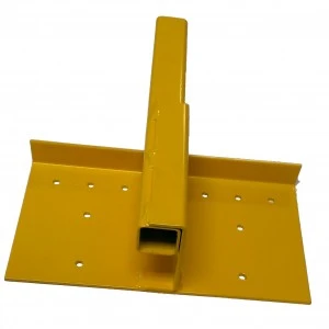 Acro 12044 Vertical Guardrail Bracket Mounting Plate Attachment, yellow, from Acro, with holes for installation.