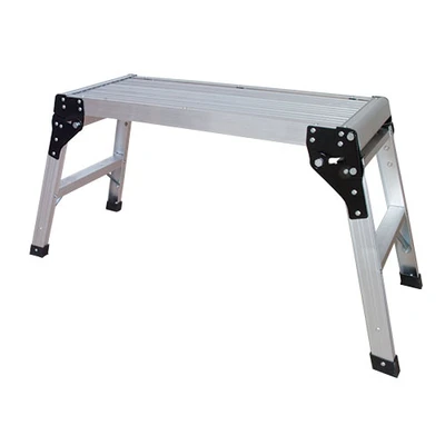 MetalTech Model E-PWP Aluminum Portable Work Platforms, silver Aluminum Platforms with black accents and legs.