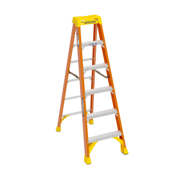 Werner 6206 | 6 Ft Fiberglass Stepladder | Type IA 300 lb. Rated