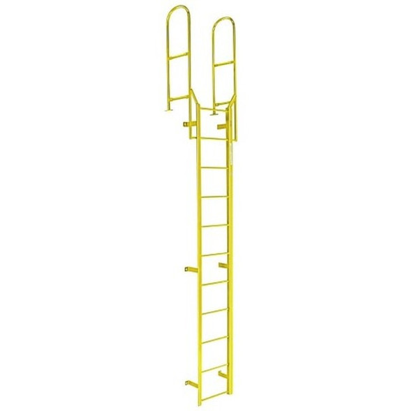 Cotterman - F14W Fixed Steel Wall Ladder w/ Walk Thru-Rail | 1 Section | 16 Ft 8 In