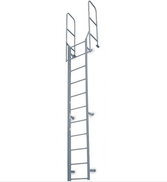 Cotterman - F15W Fixed Steel Wall Ladder w/ Walk Thru-Rail | 1 Section | 17 Ft 8 In