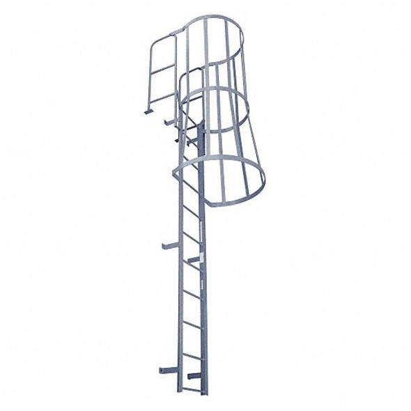 Cotterman - F31WC Fixed Steel Wall Ladder w/ Safety Cage & Walk Thru-Rail | 3 Sections | 33 Ft 8 In