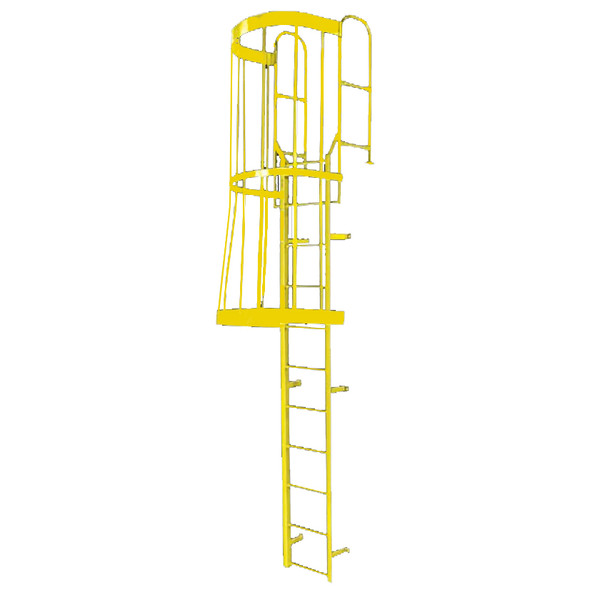 Cotterman - F31WC Fixed Steel Wall Ladder w/ Safety Cage & Walk Thru-Rail | 3 Sections | 33 Ft 8 In