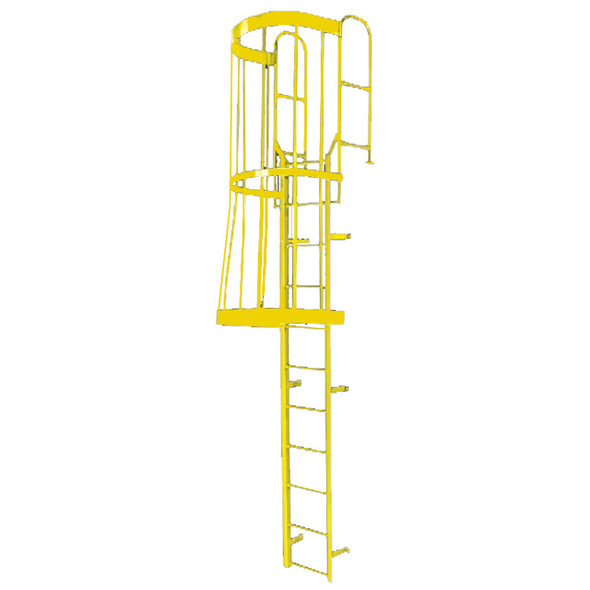 Cotterman - F35WC Fixed Steel Wall Ladder w/ Safety Cage & Walk Thru-Rail | 3 Sections | 37 Ft 8 In