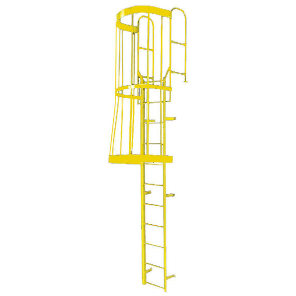 Cotterman - F37WC Fixed Steel Wall Ladder w/ Safety Cage & Walk Thru-Rail | 4 Sections | 39 Ft 8 In
