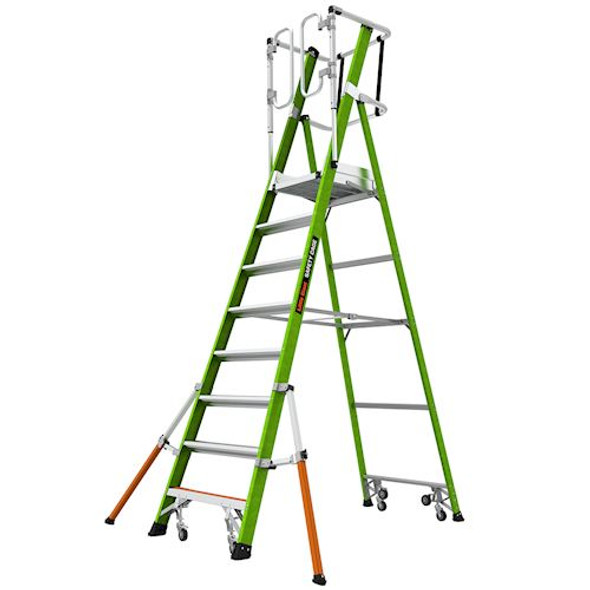 Little Giant Model 19708-146 | SAFETY CAGE, 8' Model - ANSI Type IAA - 375 lb Rated, Fiberglass Platform Ladder with Wheels, GROUND CUE and Adjustable Outriggers, Enclosed Platform at 8', comparable to 10' Stepladder