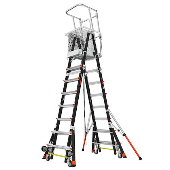 Little Giant Model 18515-240 | CAGE, 8'-14' Model - ANSI Type IAA - 375 lb Rated, Fiberglass Adjustable Enclosed Elevated Platform with Wheel Lift