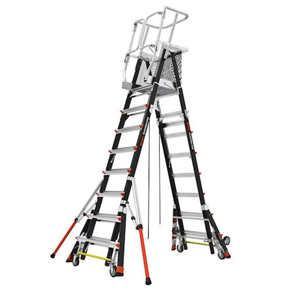 Little Giant Model 18515-817 | CAGE, 8'-14' Model - ANSI Type IAA - 375 lb Rated, Fiberglass Adjustable Enclosed Elevated Platform with Wheel Lift and RATCHET Levelers