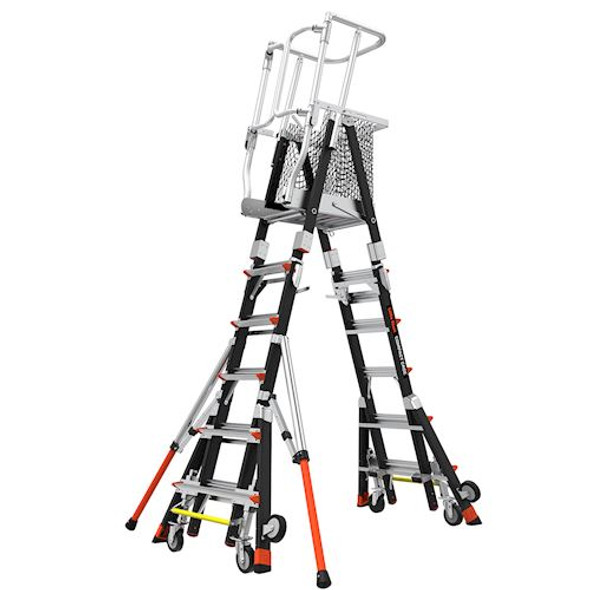 Little Giant Model 19506-244 | COMPACT CAGE, 6'-10' Model - ANSI Type IAA - 375 lb Rated,Fiberglass Adjustable Enclosed Elevated Platform with Side-tip Wheels, Outriggers, net and Wheel Lift