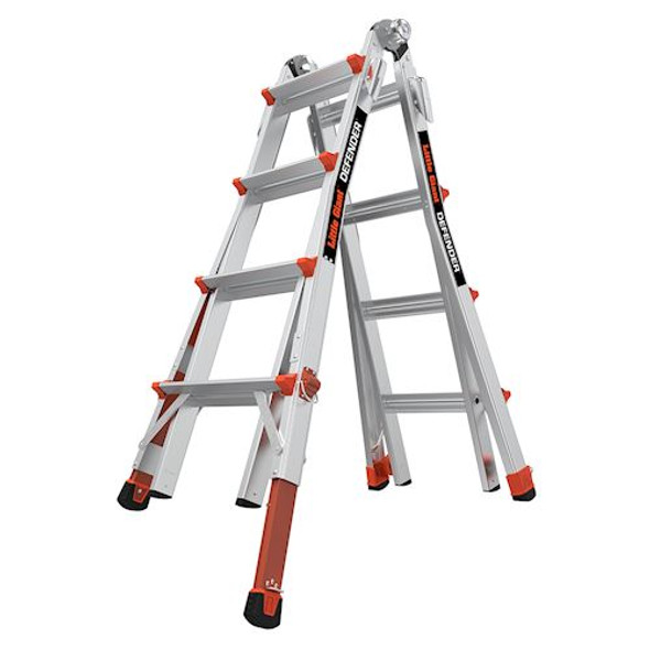 Little Giant Model 15187-882 | DEFENDER, Model 17 - ANSI Type IA - 300 lb Rated, Aluminum Articulated Extendable Ladder with RATCHET Levelers and fireman heat sensors