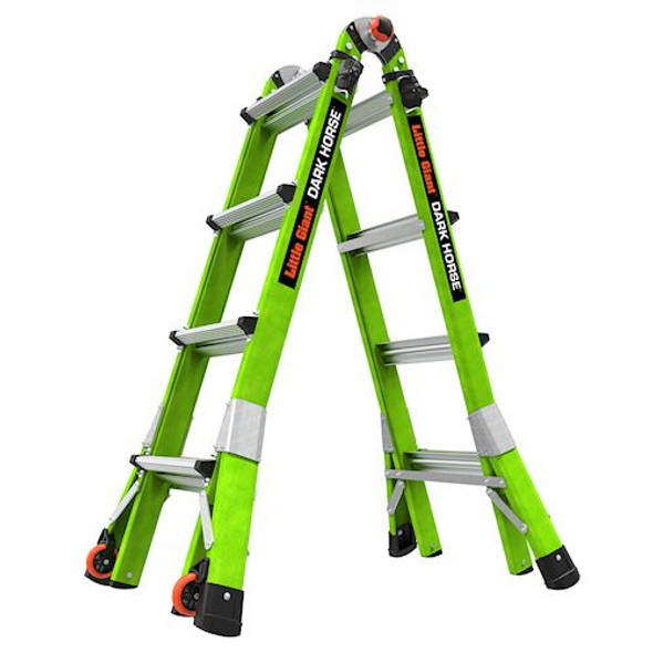 Little Giant Model 16117-001 | DARK HORSE 2.0, Model 17 - ANSI Type 1A - 300 lb Rated - Fiberglass Articulated Extendable Ladder with TIP & GLIDE Wheels, Green