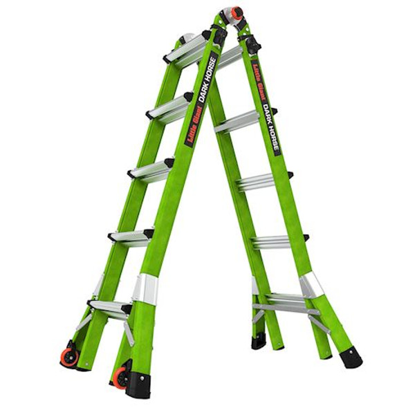 Little Giant Model 16122-001 | DARK HORSE 2.0, Model 22 - ANSI Type 1A - 300 lb Rated - Fiberglass Articulated Extendable Ladder with TIP & GLIDE Wheels, Green