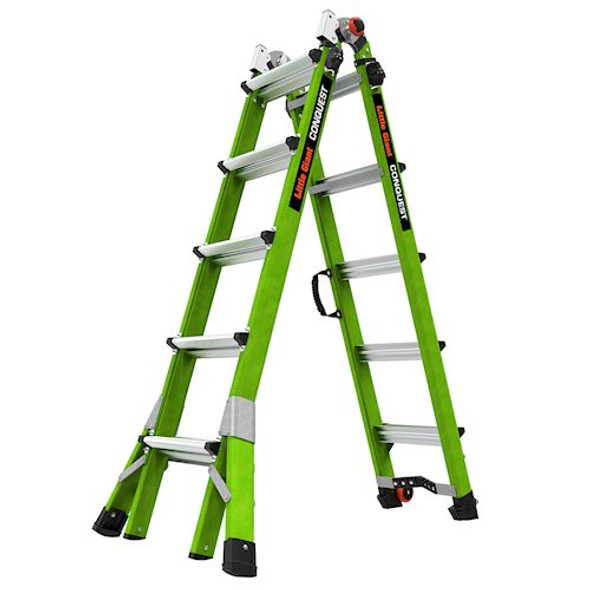 Fiberglass Multi-Position Ladder with Adjustable Outriggers 300 lbs Weight Rating, Little Giant Ladder Systems Conquest 2.0 All-Terrain M17 17107-001 Type 1A 17ft 
