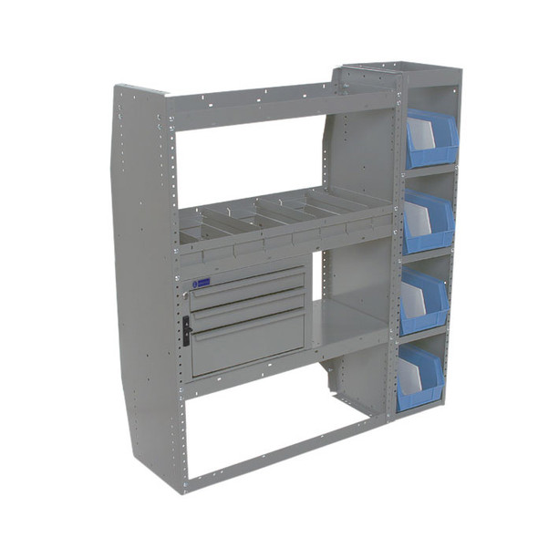 Adrian Steel #MD532 3-Shelf Unit w/ Drawers, Dividers & Bins, 42w x 46.5h x 14d, Gray, Blue