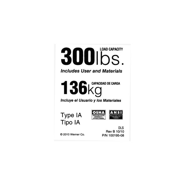 Werner Parts LDR300 Duty Rating Label - 300 lb | 300# DUTY RATED LDR LBL REPL