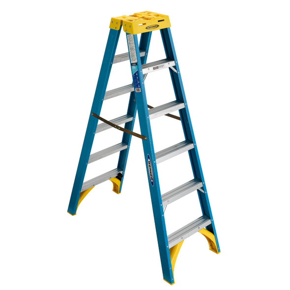 Werner T6000 Series Twin Sided Fiberglass Stepladder | 250 lb Rated