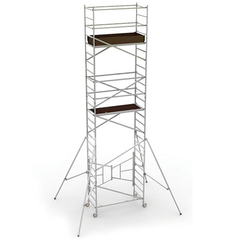 MetalTech AL-Q0107 | 18' Easy-Set Scaffold Tower With - 24' Reach  With Guardrails And Outriggers