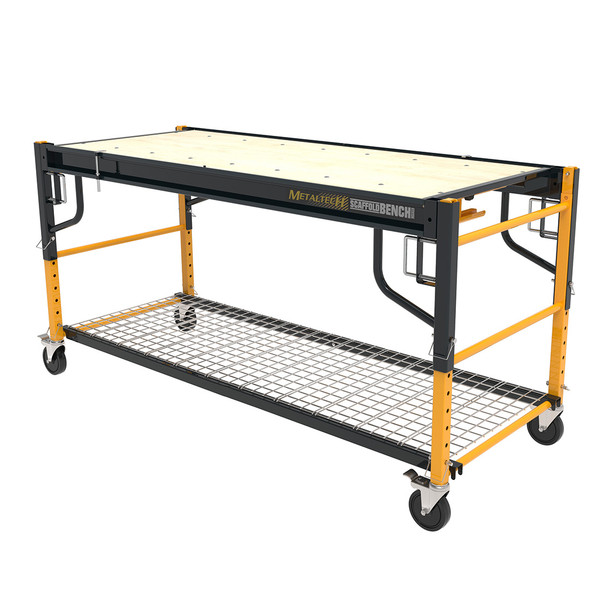 MetalTech I-CISCWB Scaffold-bench Workbench 2 in 1, DIY Platform, black and yellow color, wheeled workbench.