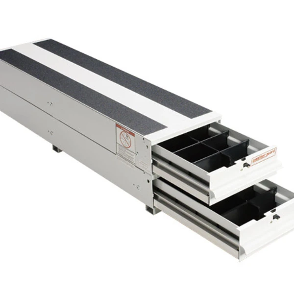 Weather Guard Model 326-3 ITEMIZER Drawer Unit for Cargo Van Storage, silver, with black drawers.