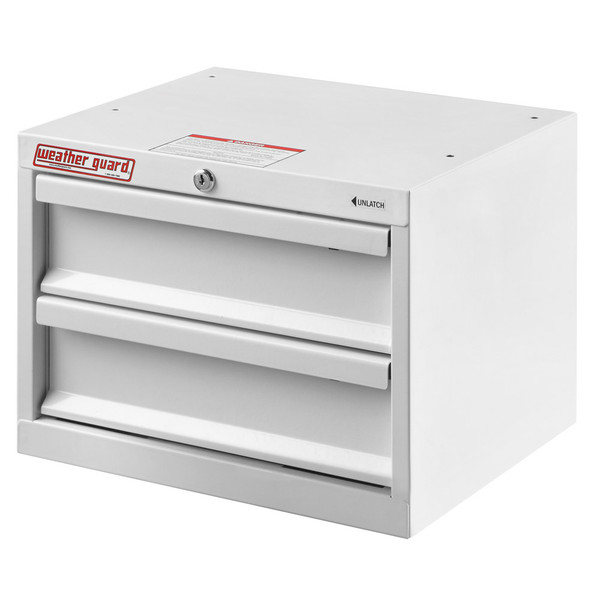 Weather Guard Model 9912-3-02 2 Drawer mechanics cabinet, 16x14x12 in, silver color, Weather Guard brand.