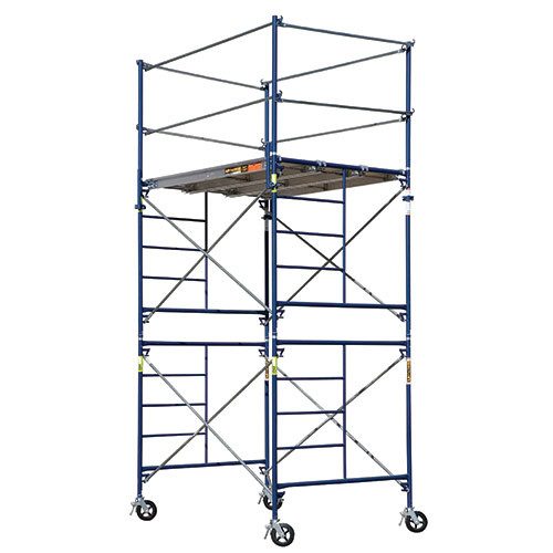 MetalTech M-MRT5710 scaffold tower with casters, Guard Rails, 2,500 lb capacity, blue color, complete set.