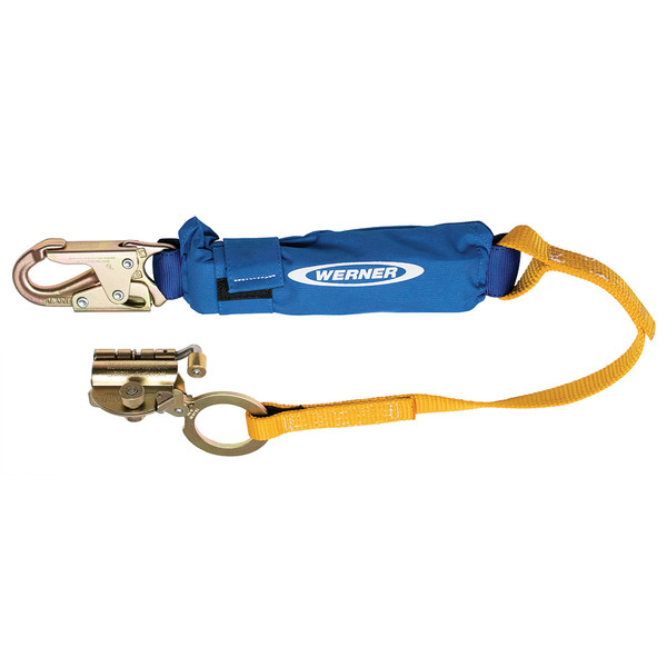 Werner L250001 Steel Trailing Rope Grab with 3ft shock absorbing lanyard for fall arrest equipment.