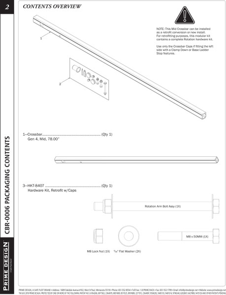 Prime Design "ErgoRack" CBR-0006 Middle Crossbar Kit, use with CBR-0005
