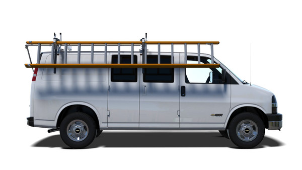 Prime Design ErgoRack Ladder Rack on silver van, a Convenient Van Accessory for Chevy, GMC Savana.