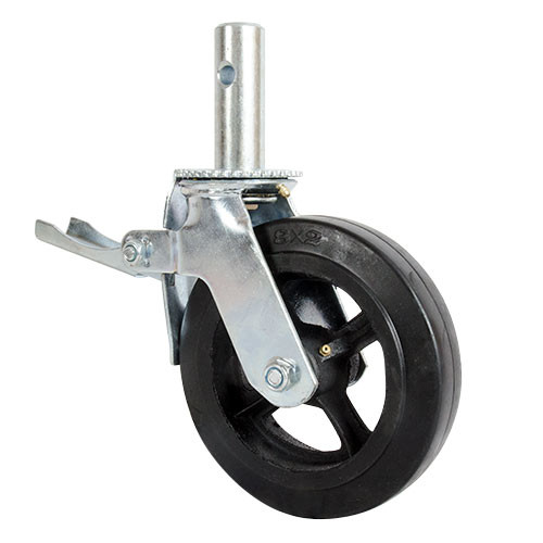 MetalTech M-MBC8 8" Mobile Scaffold Wheel, silver caster with black rubber wheel, durable metal construction.
