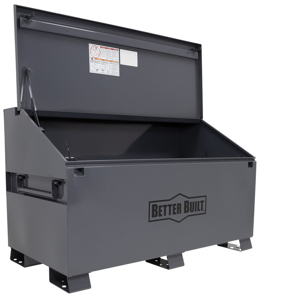 Better Built 60" Jobsite Storage Sloped Chest, gray tool chest with lid open.