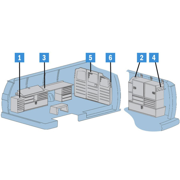 Adrian #2255G Locksmith Starter Package, gray, for van organization system, Savana, 135", Express.