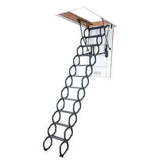 Fakro LST 66821 Metal Scissor Attic Ladder "INSULATED" | 25" x 47" Ceiling Opening / 9'2" Ceiling Height | 300 lb Capacity