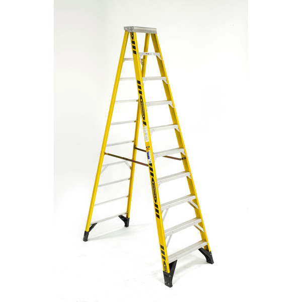 Werner 7310 10 Ft Fiberglass Stepladder Type IAA 375 lb Capacity yellow color ladder.