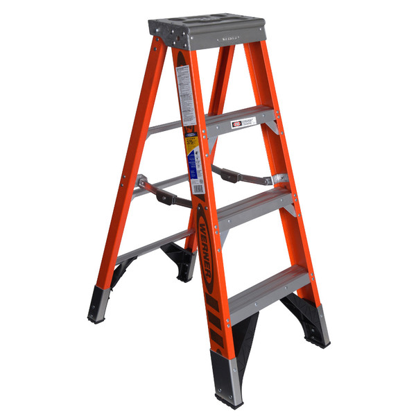 Werner 7404 Rugged Fiberglass Ladder, 4 Ft Fiberglass Stepladder, Type IAA 375 lb Capacity.