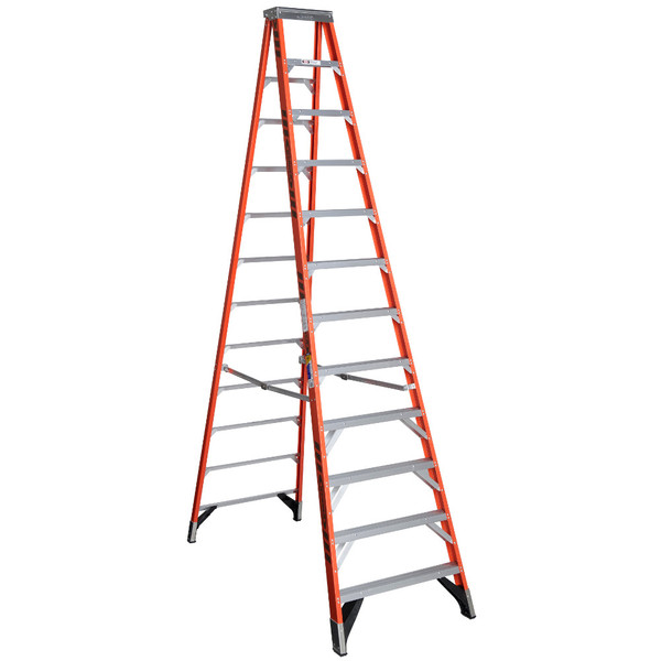 Werner 7412 12 Ft Fiberglass Stepladder Type IAA 375 lb Capacity orange and silver color