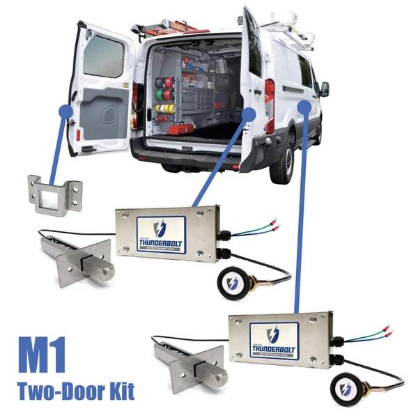 Thunderbolt M1 Two-Door Kit vehicle security system for work vans, anti-theft deadbolt locks.