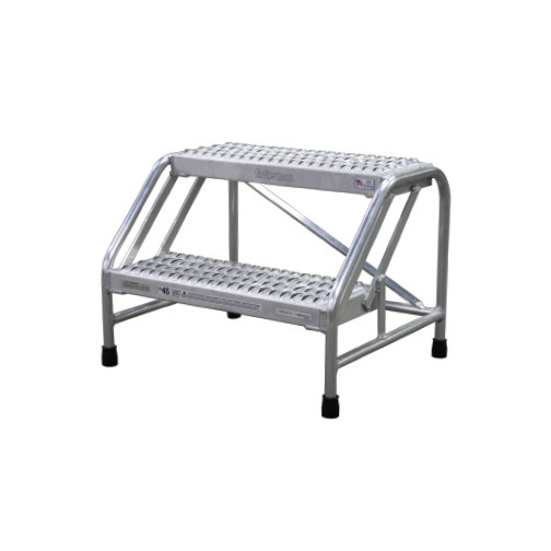 Cotterman 2-step aluminum step stand, safe for industrial use, silver color, durable design.