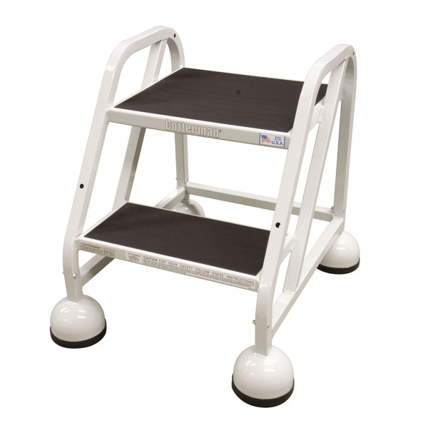 Cotterman ST-220 A2 XX P5 durable ladder, 2-step, white, with double top step and no handrail.