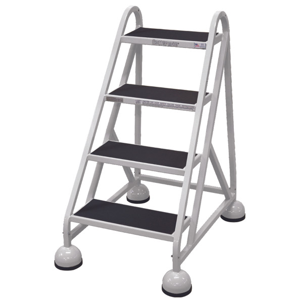 Cotterman ST-400 A2 XX P5 office step ladder, 4-step, 36in platform height, silver, no handrail.