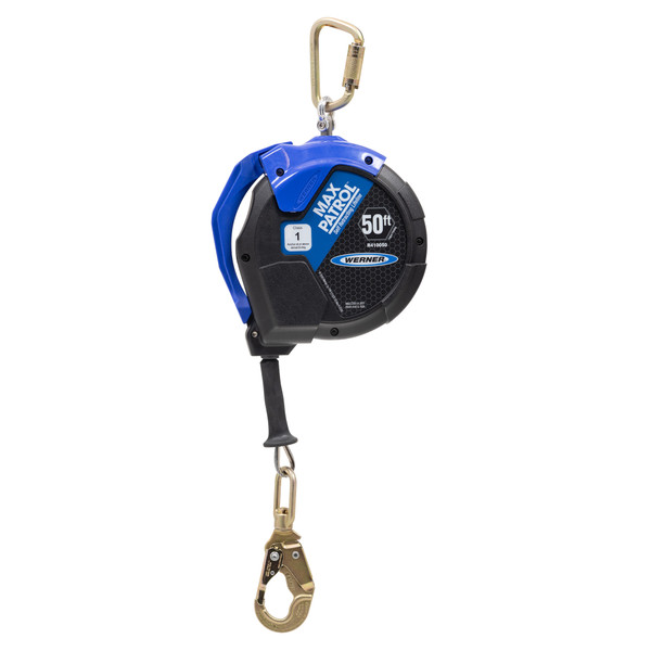 Werner Fall Protection R410050 50 FT Max Patrol Self-Retracting Lifeline with Galvanized Cable for construction site equipment.