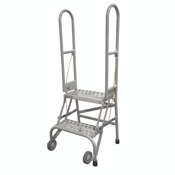 Cotterman SAS2A6 | Steel 2-Step Stock-N-Store Rolling Folding Ladder | 20 In. Top Step Height |  50 In. Overall Height | A6 Perforated Tread