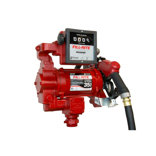 Fill-Rite FR311VB 27 GPM, 115/230V AC 50/60 Hz Super High Flow Pump, 1" x 18' Hose, 1" Ultra High Flow Automatic Nozzle (Truck Stop Spout and Red Cover), 901C Gallon Meter