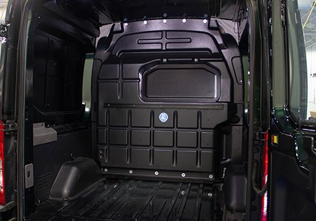 Adrian #PARFTHC-NW Crew Van Composite Partition in black for Transit High Roof cargo van accessory.