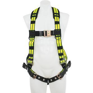 Werner Fall Protection H13200XXHV Blue Armor Hi-Viz Positioning Harness, Safety Gear, yellow and black.