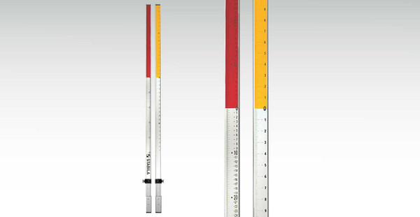 Stabila 7469 Imperial & Metric Elevation Rod, metric rod, Stabila brand, red and yellow color.