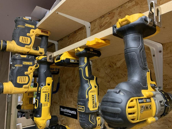 Metalmark TM-DW18-YLW-4 DeWalt 20v XR tool mount, 4 pack, yellow and black color.