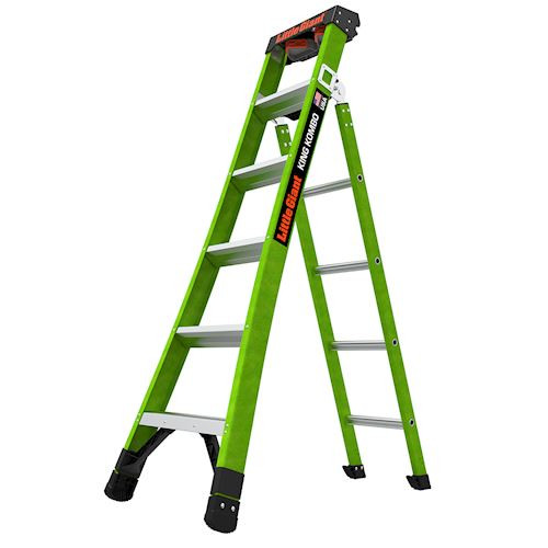 Little Giant Model 13906-001 | KING KOMBO Professional, 6' - ANSI Type IAA - 375 lb/170 kg Rated, Fiberglass 3-in-1 All-Access Combination Ladder with Rotating Wall Pad Accessory and GRIP-N-GO Single-Hand Release Hinge