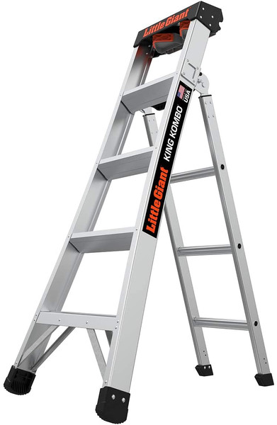 Little Giant Model 14905-001 | KING KOMBO Professional, 5' - ANSI Type IA - 300 lb/136 kg Rated, Aluminum 3-in-1 All-Access Combination Ladder with Rotating Wall Pad Accessory and GRIP-N-GO Single-Hand Release Hinge