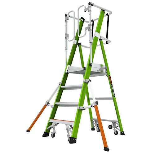 Little Giant Model 19704-146 | SAFETY CAGE, 4' Model - ANSI Type IAA - 375 lb Rated, Fiberglass Platform Ladder with Wheels, GROUND CUE and Adjustable Outriggers, Enclosed Platform at 4', comparable to 6' Stepladder